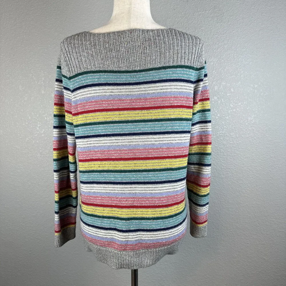 Talbots Womens Boatneck Rainbow‎ Stripe Pullover Sweater M Medium